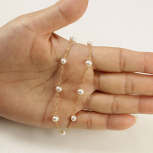 14k Yellow Gold Mini White Cultured Pearl Handcrafted Tin-Cup Bracelet