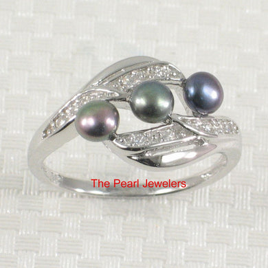 Solid Sterling Silver .925 Mixed-Tone Cultured Pearl & Cubic Zirconia Cocktail Ring