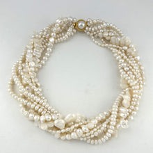 Load image into Gallery viewer, 8-Strand Twist Necklace – Mixed Shape White Freshwater Pearls