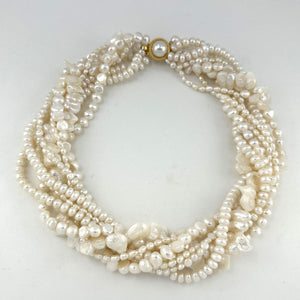8-Strand Twist Necklace – Mixed Shape White Freshwater Pearls