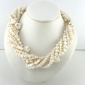 8-Strand Twist Necklace – Mixed Shape White Freshwater Pearls