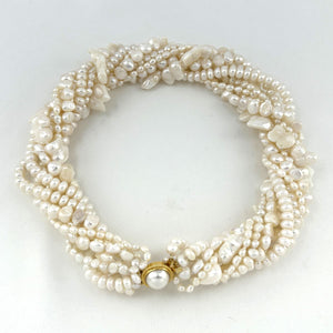 8-Strand Twist Necklace – Mixed Shape White Freshwater Pearls