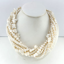 Load image into Gallery viewer, 8-Strand Twist Necklace – Mixed Shape White Freshwater Pearls
