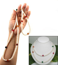 Load image into Gallery viewer, Multicolor Quartz &amp; White Freshwater Pearl Infinity Necklace (33&quot;)