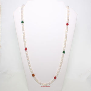Multicolor Quartz & White Freshwater Pearl Infinity Necklace (33")