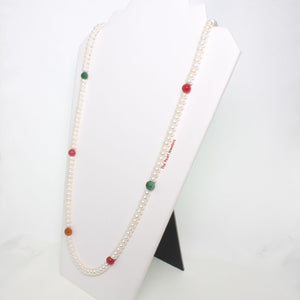 Multicolor Quartz & White Freshwater Pearl Infinity Necklace (33")