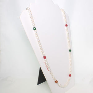 Multicolor Quartz & White Freshwater Pearl Infinity Necklace (33")