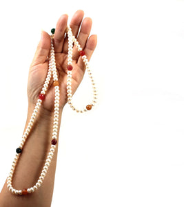 Multicolor Quartz & White Freshwater Pearl Infinity Necklace (33")