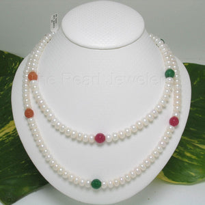 Multicolor Quartz & White Freshwater Pearl Infinity Necklace (33")