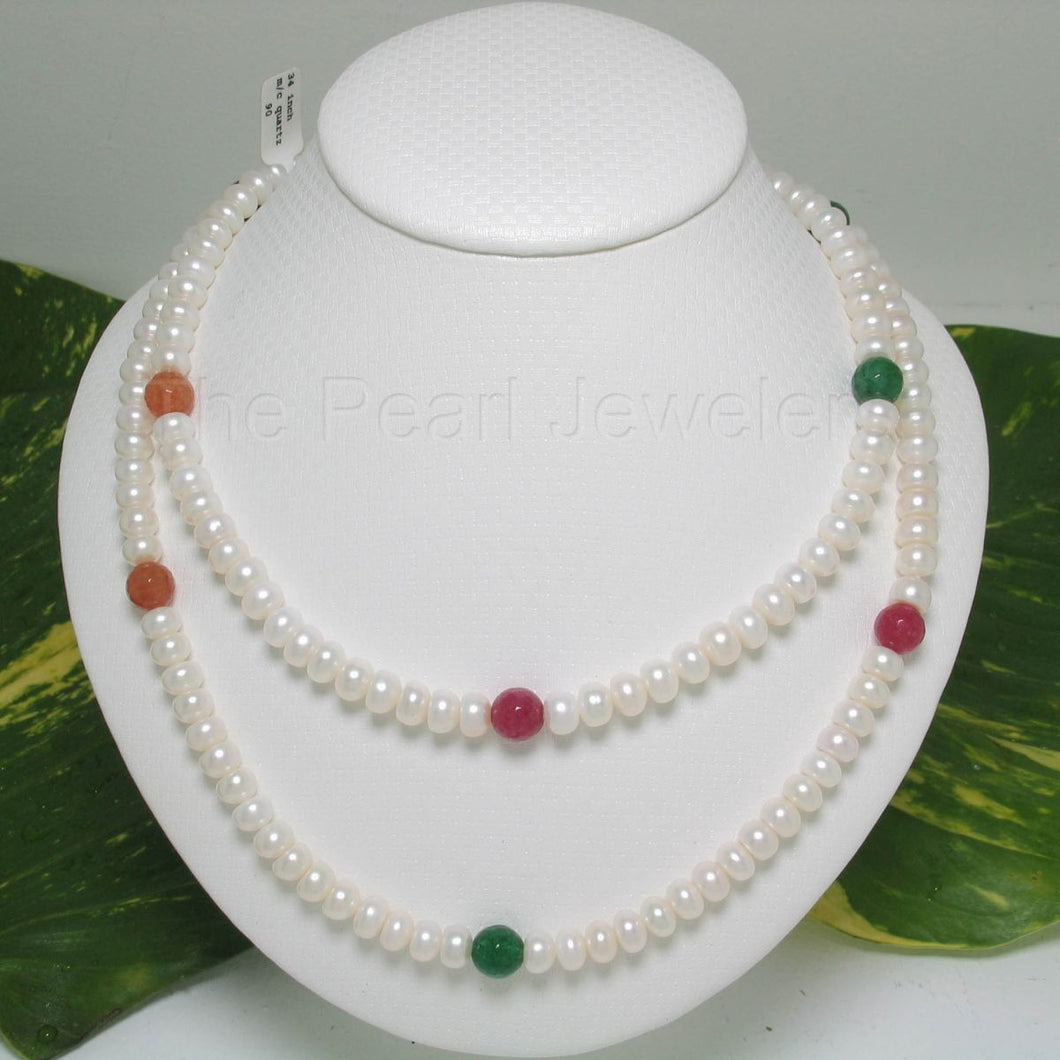 Multicolor Quartz & White Freshwater Pearl Infinity Necklace (33