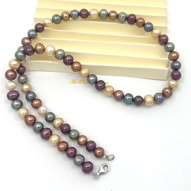 Multicolor Freshwater Pearl Necklace with .925 Silver Clasp