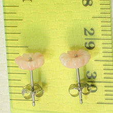 Load image into Gallery viewer, 14K Solid White Gold Natural Angel Skin Coral Carved Flower Stud Earrings