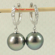 Load image into Gallery viewer, Natural Black Tahitian Pearl Clip In Dangle Earrings – 14k White Gold