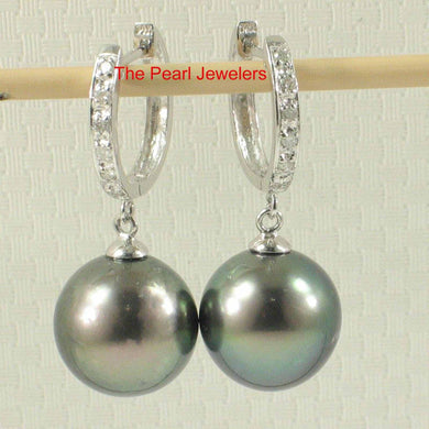 Natural Black Tahitian Pearl Clip In Dangle Earrings – 14k White Gold