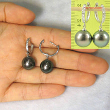 Load image into Gallery viewer, Natural Black Tahitian Pearl Clip In Dangle Earrings – 14k White Gold