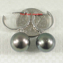 Load image into Gallery viewer, Natural Black Tahitian Pearl Clip In Dangle Earrings – 14k White Gold