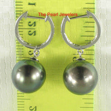 Load image into Gallery viewer, Natural Black Tahitian Pearl Clip In Dangle Earrings – 14k White Gold