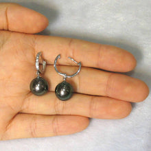Load image into Gallery viewer, Natural Black Tahitian Pearl Clip In Dangle Earrings – 14k White Gold