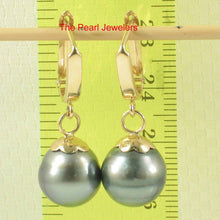 Load image into Gallery viewer, Natural Black Tahitian Pearl Euro Back Dangle Earrings – 14k Yellow Gold