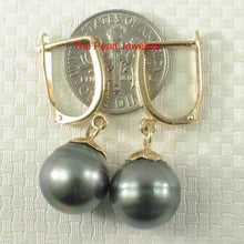 Load image into Gallery viewer, Natural Black Tahitian Pearl Euro Back Dangle Earrings – 14k Yellow Gold