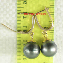 Load image into Gallery viewer, Natural Black Tahitian Pearl Euro Back Dangle Earrings – 14k Yellow Gold