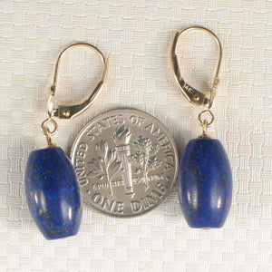 14kt Solid Yellow Gold Leverback Natural Gemstone Blue Lapis Earrings
