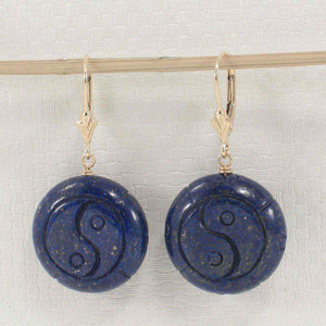 Natural Gemstone Blue Lapis 14kt Solid Yellow Gold Leverback Earrings