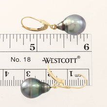 Load image into Gallery viewer, 14k Yellow Gold Natural Black Blue Tahitian Pearl Leverback Dangle Earrings