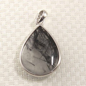 Silver .925 Black Rutilated Quartz Raindrop Pendant