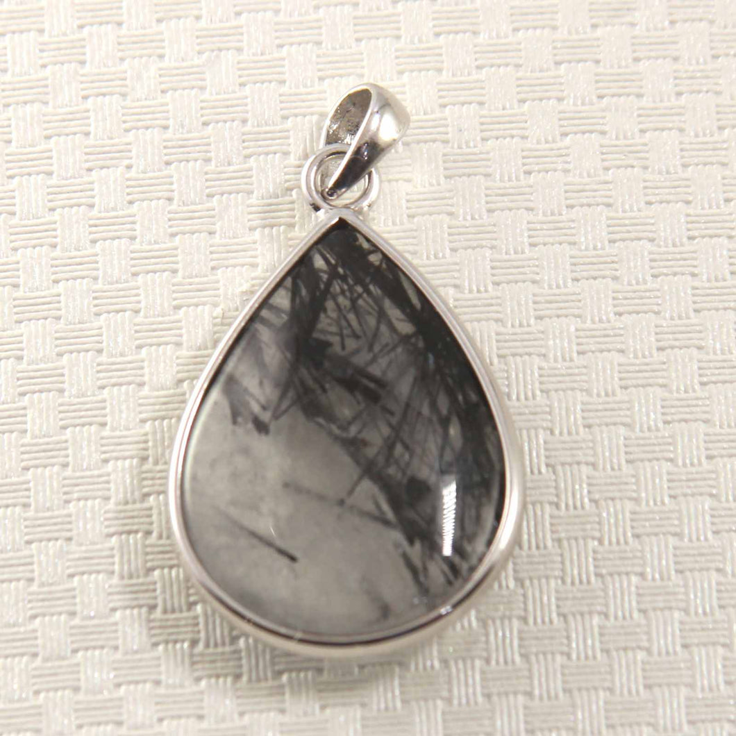 Silver .925 Black Rutilated Quartz Raindrop Pendant