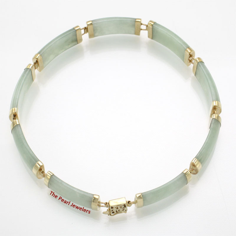 14k Yellow Gold “Joy” Clasp 9 Segments Apple Green Jade Bracelet