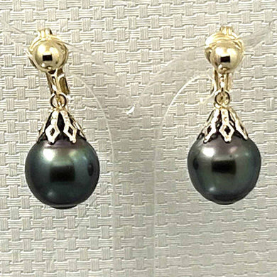 Non Pierced Baroque Tahitian Pearl Dangle Earrings – 14k Yellow Gold & Fill