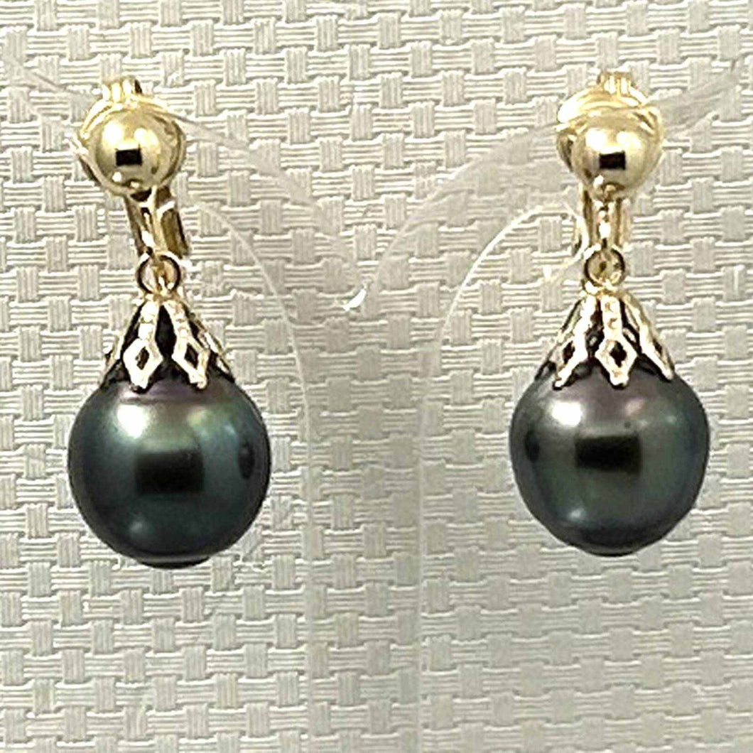 Non Pierced Baroque Tahitian Pearl Dangle Earrings – 14k Yellow Gold & Fill