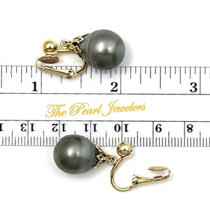 Non Pierced Teardrop Tahitian Pearl Dangle Earrings – 14k Yellow Gold & Fill