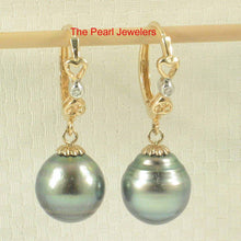 Load image into Gallery viewer, Ocean Green Tahitian Pearl Soul Mate Clip In Diamond Dangle Earrings