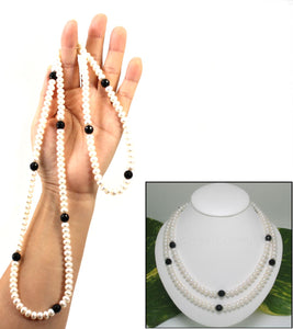 Onyx & White Freshwater Pearl Infinity Necklace (33")