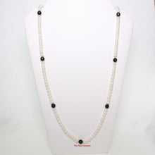 Load image into Gallery viewer, Onyx &amp; White Freshwater Pearl Infinity Necklace (33&quot;)