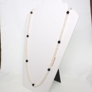 Onyx & White Freshwater Pearl Infinity Necklace (33")