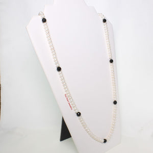 Onyx & White Freshwater Pearl Infinity Necklace (33")