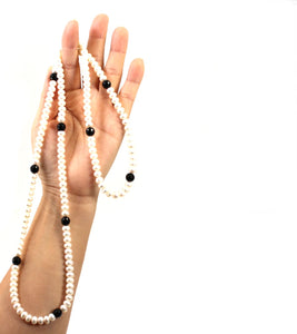 Onyx & White Freshwater Pearl Infinity Necklace (33")