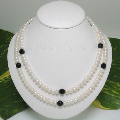 Onyx & White Freshwater Pearl Infinity Necklace (33