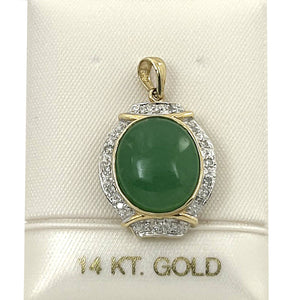 Oval Green Jade 14k Gold Pendant