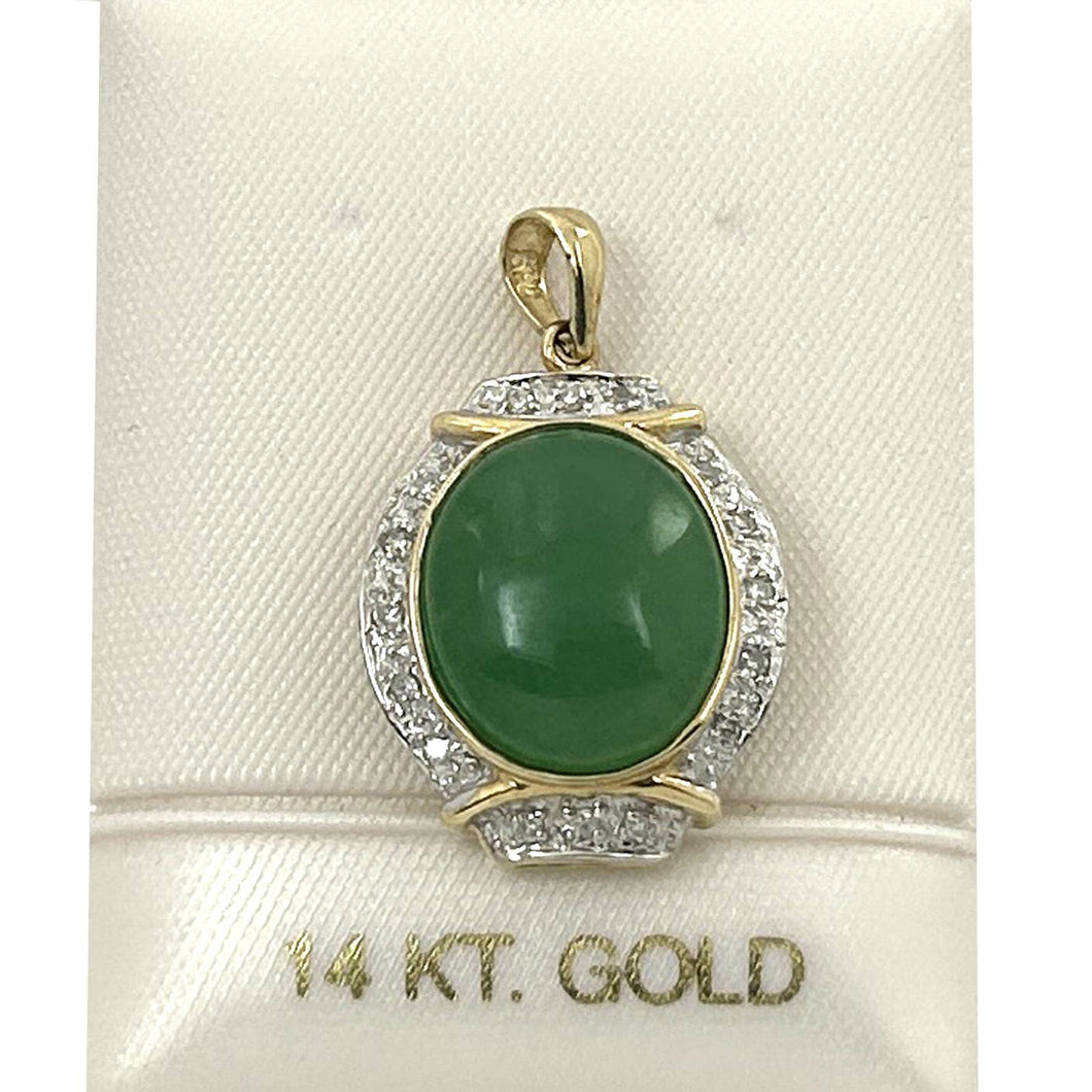 Oval Green Jade 14k Gold Pendant