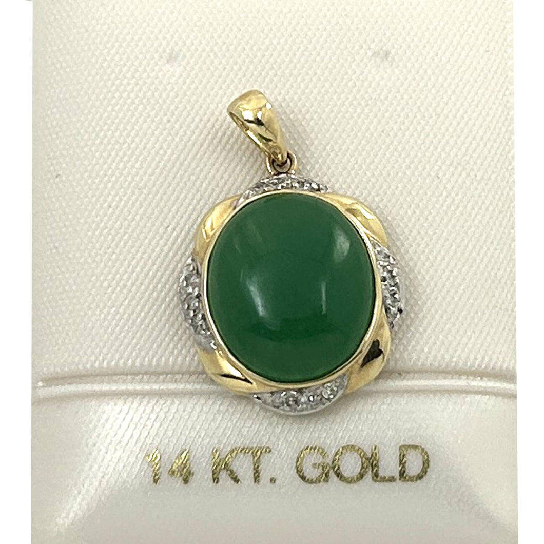 Green Oval Jade 14k Gold Pendant