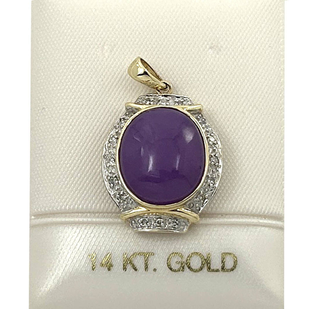 Oval Lavender Jade 14k Gold Pendant