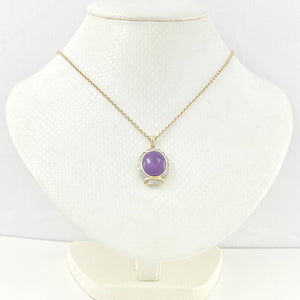 Oval Lavender Jade 14k Gold Pendant