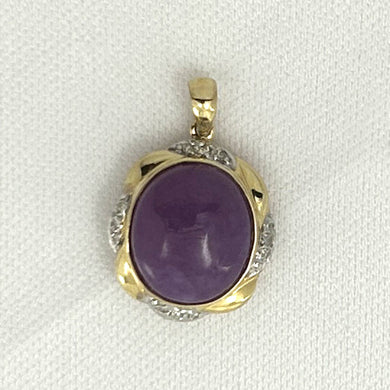 Purple Oval Jade 14k Gold Pendant