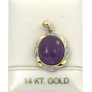 Purple Oval Jade 14k Gold Pendant