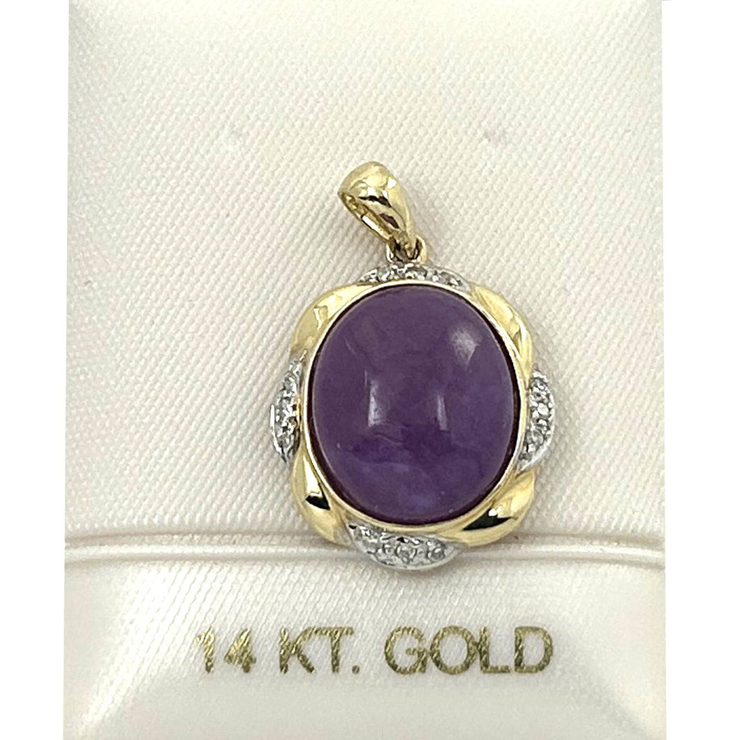 Purple Oval Jade 14k Gold Pendant
