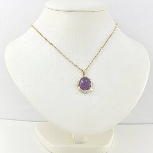Purple Oval Jade 14k Gold Pendant